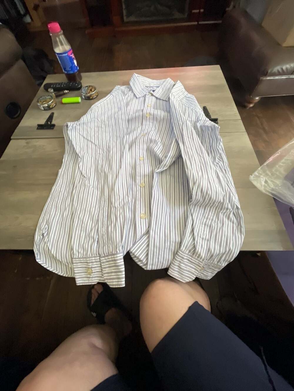 #A215 Martin + Osa Blue and White Striped Long Sleeve Button Down Shirt